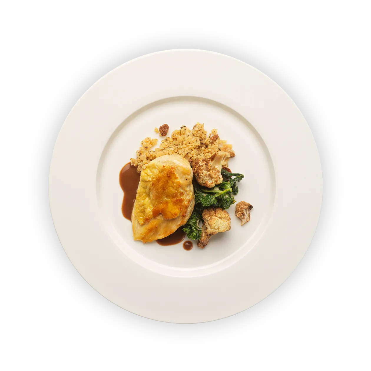 Guinea fowl breast with date jus | oriental bulgur | kale and oven baked cauliflower