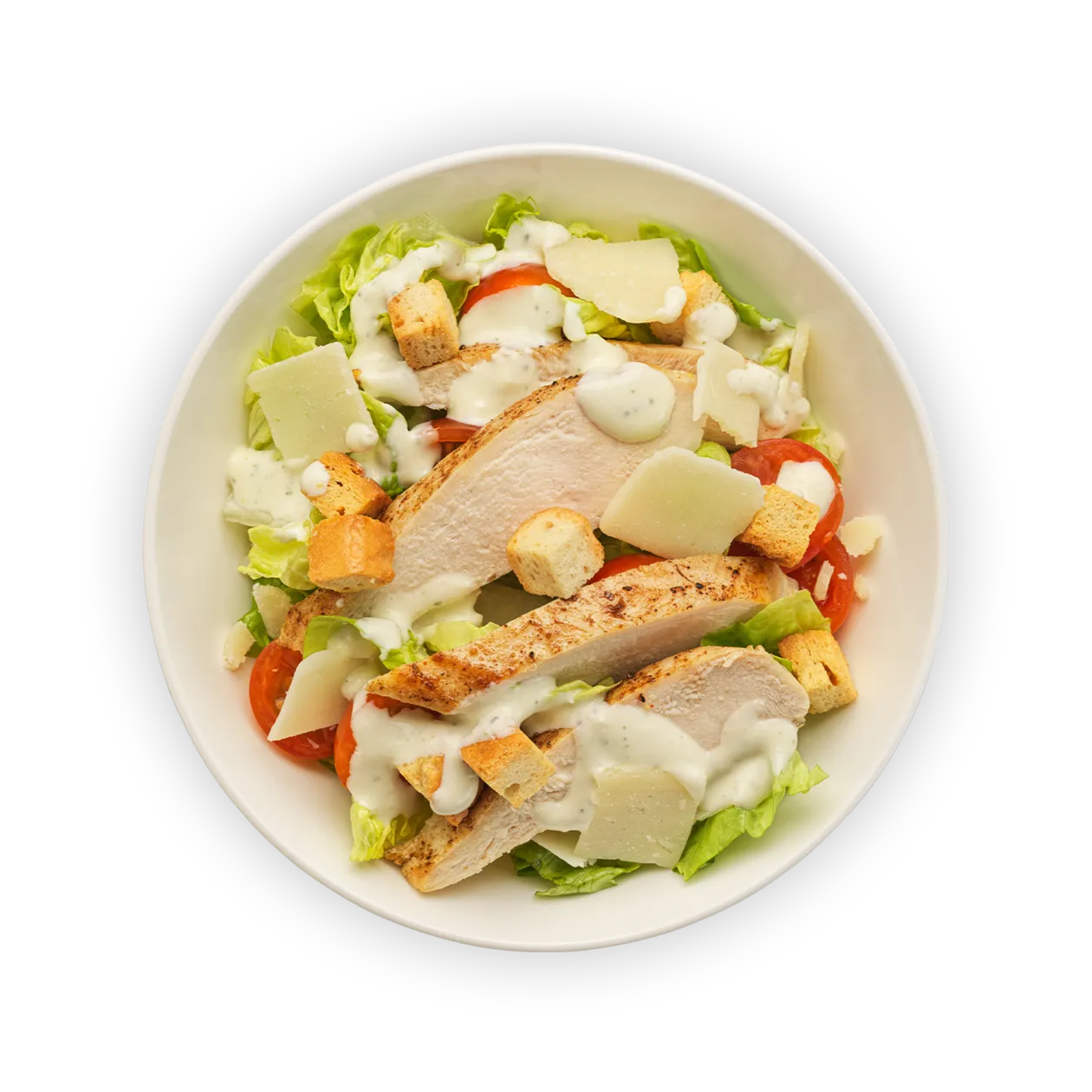 Caesar salad | sautéed chicken breast | cherry tomatoes | Parmesan shavings and croutons