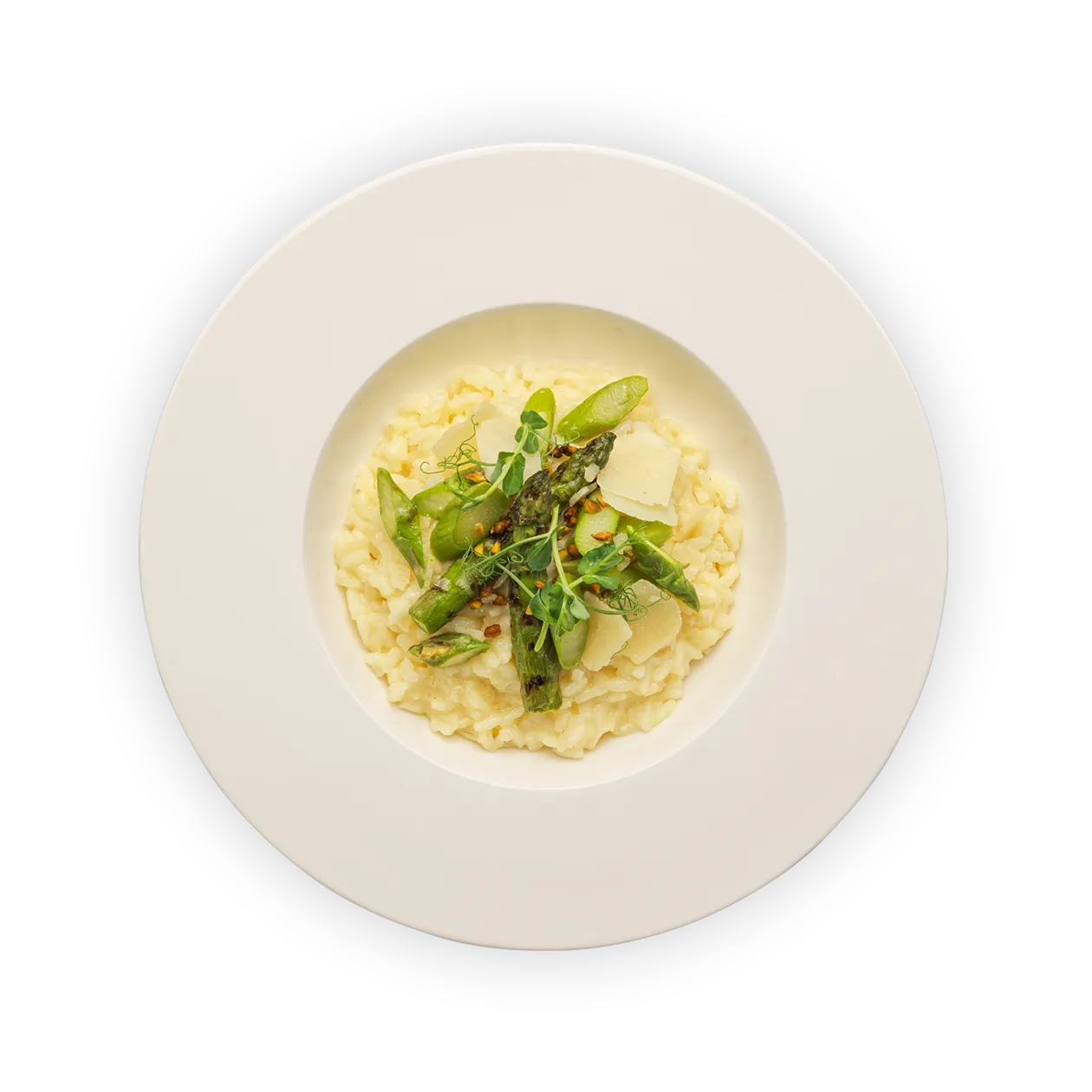 Asparagus risotto with mascarpone | Parmesan and roasted pistachios