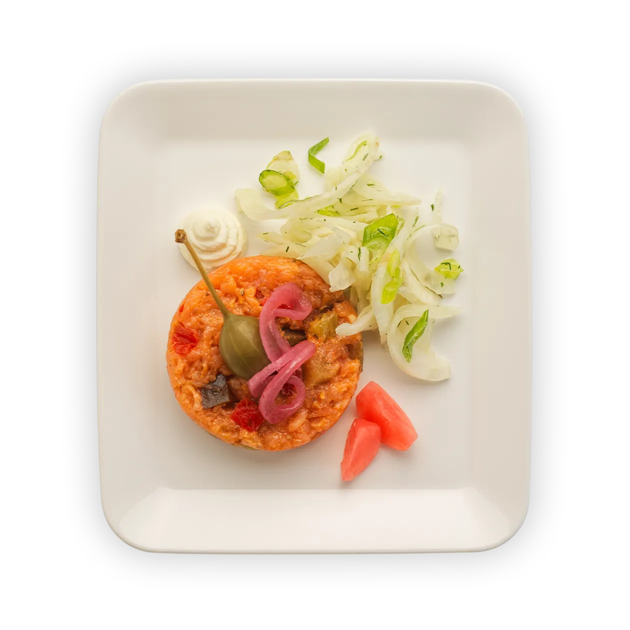 Carrot tartare | vegan cream cheese mousse | pickled radish and roasted pumpkin seeds